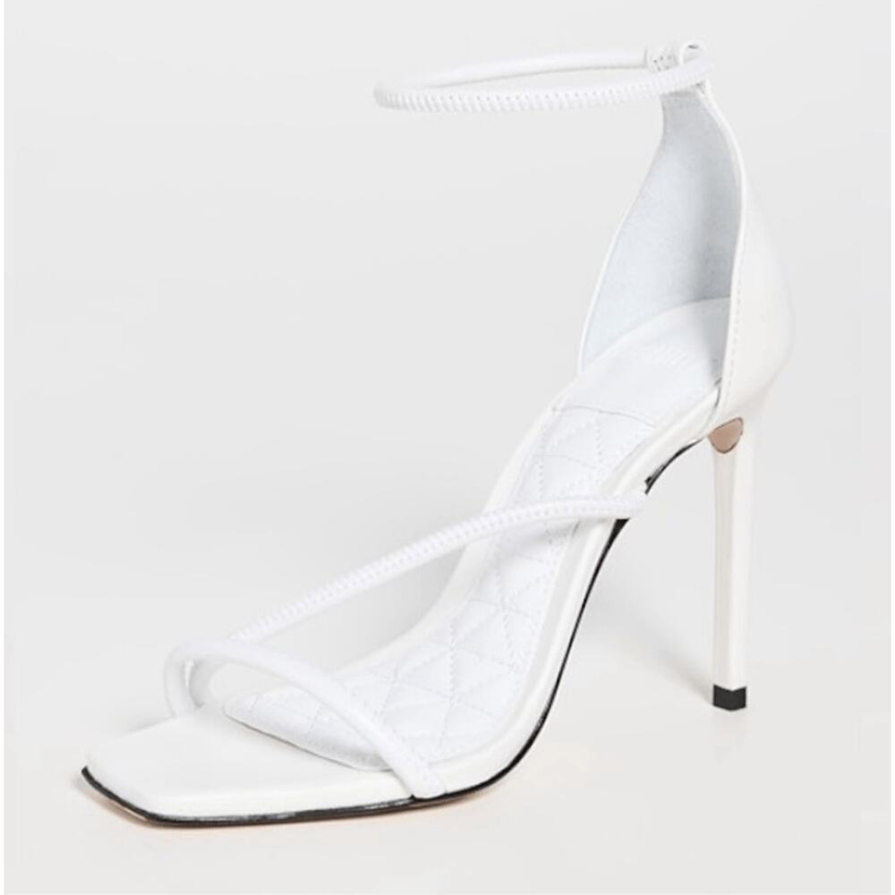 SCHUTZ Sandals Size 5B White Leather Open Square Toe Stiletto Heel‎ Ankle Strap